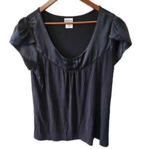 Midtown Women’s Black Blouse Size XL Short Sleeve Satin Trim Rayon Stretch